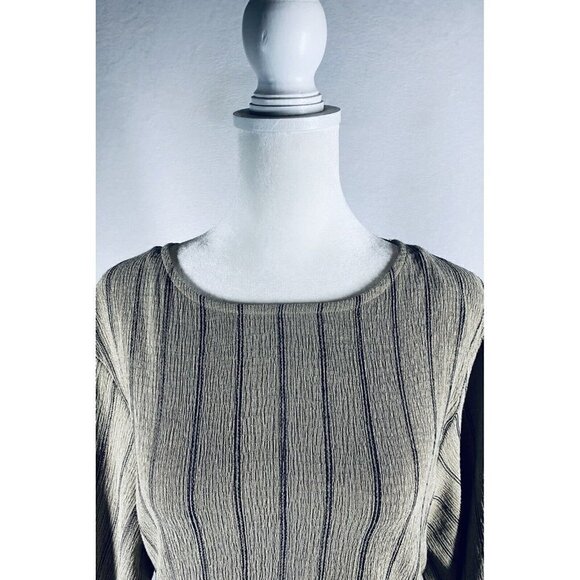 Zara Top Womens Medium Neutal Striped Rustic Waist Tie Muslin Gauzy Boho Peasant - Picture 4 of 7